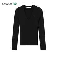 LACOSTE 法國鱷魚女裝時尚純色修身顯瘦V領(lǐng)長袖針織毛衣|AF0625 031/黑色 XXS 32 /150