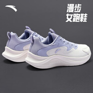 安踏漫步運動(dòng)鞋女鞋女士夏季款皮網(wǎng)面透氣輕便防潑水軟底跑步鞋子女 漫步網(wǎng)面|象牙白/薄霧淺紫-1 新配色 35.5