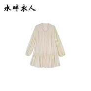 水畔衣人高檔波西米亞短裙女春秋新款小個(gè)子法式收腰顯瘦泡泡袖仙女連衣裙 米白色 L