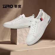 零度尚品男鞋休閑鞋男夏季新款透氣百搭真牛皮板鞋潮流防滑軟底小白鞋子男 白色 【標準皮鞋碼】 41