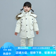 暖冬鴨鴨新款兒童羽絨服保暖男女寶寶帶帽滑雪服帶毛領(lǐng)中大童加厚套裝冬季 白色 加厚8801 90 建議身高80cm