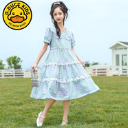 G.DUCKKIDS女童純棉連衣裙夏季2025新款夏裝兒童棉布裙碎花裙大童女孩公主裙 KAD24008藍(lán)紫色 160 cm