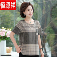 恒源祥短袖t恤女棉媽m媽裝夏裝新款40-60歲中年老年女圓領寬/松上衣 灰色 【高品質A02】 5XL 建議【150-165斤】
