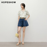 紅袖（hopeshow）女士休閑牛仔短褲  90125141301 牛仔藍(lán)色 M