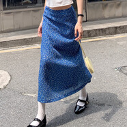 斤慕藍色碎花半身裙女夏季氣質半裙后開叉包臀長裙子2025新款 藍色碎花【腰圍68】