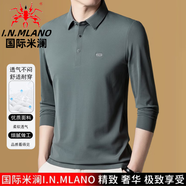 國際米瀾高端男士無痕冰絲polo 衫春秋季新款翻領長袖t恤商務抗皺垂感上衣 深灰色【高品質/無痕/抗皺】 M (165) 【推薦95-115斤】