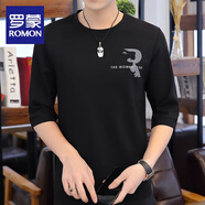 羅蒙（ROMON）七分袖t恤男圓領(lǐng)韓版闊版衛(wèi)衣秋季純棉打底衫中袖男士體恤衫 黑色 L