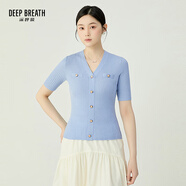 深呼吸DEEP BREATH女裝V領(lǐng)裝飾扣短袖純羊毛針織衫女A301210 藍(lán) L (4)