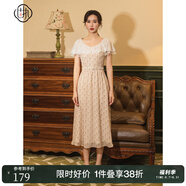 固執(zhí)（OBSTINATE）【特價】夏季新款中長款印花荷葉雪紡連衣裙80122LQ07060 杏色 160/80A/S