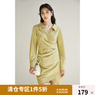 獨(dú)束大碼女裝高腰顯瘦襯衫連衣裙春裝新品通勤百搭氣質(zhì)設(shè)計(jì)感長(zhǎng)裙 霧霾黃 L (尺碼：2)