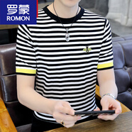 羅蒙（ROMON）品牌小蜜蜂刺繡男士短袖T恤2025新款夏季冰絲涼感高端體恤上衣 黃色332 S 165 (90-105斤)
