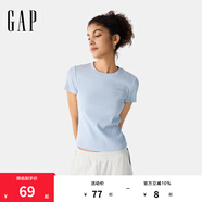 Gap女裝2025春季新款刺繡logo羅紋彈力短袖T恤簡(jiǎn)約常規上衣761951 淺藍色 XS (155/76A) 亞洲尺碼