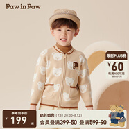 PawinPaw卡通小熊童裝秋冬男女寶滿印可愛休閑毛織開衫 Beige米色/35 90 cm