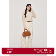 詩(shī)凡黎（'SEIFINI）【金豆羊毛】詩(shī)凡黎亮片針織開(kāi)衫2024秋新款寬松長(cháng)袖打底套頭衫女 淺米色 S 155/80CM