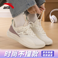 安踏漫步丨跑步鞋女鞋緩震回彈運動鞋夏季密網(wǎng)透氣專業(yè)防滑體測慢跑鞋 【輕質(zhì)跑鞋】象牙白/香芋紫 37.5