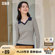 森馬毛衣女短款修身顯瘦簡約春秋撞色polo領(lǐng)毛衫復(fù)古109524107003