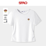 SPAO韓國同款小熊t恤女夏季新款透氣休閑圓領(lǐng)正肩短袖女SPDX25AT06LD 白#紅帽子熊-貼布繡 L