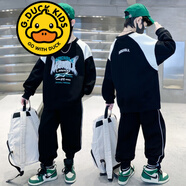 G.DUCKKIDS品牌童裝男童春秋款衛(wèi)衣套裝兒童兩件套男孩秋季運動服韓版中大童 A40 黑色 170
