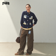 F426國潮牌秋季新款情侶彩色紐扣趣味提花毛衣 藏青色 現貨 S