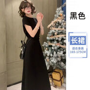 GOCHIEI韓版街頭休閑連衣裙2025夏季圓領(lǐng)連衣裙時(shí)尚顯瘦復古百搭條紋披肩 黑色-長(cháng)裙[專(zhuān)柜品質(zhì)] S建議體重75-100斤 均碼