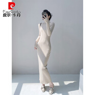 皮爾卡丹（pierre cardin）高個(gè)子超長(zhǎng)款拖地內(nèi)搭毛衣裙秋冬高領(lǐng)修身顯瘦打底包臀針織連衣裙 燕麥色 S 建議80-95體重