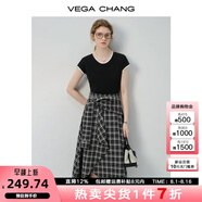 VEGA CHANG半身裙女2025年夏季新款美式休閑學(xué)院風(fēng)小眾設(shè)計感高腰格紋裙褲 格紋拼接（連衣裙） S