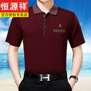 恒源祥夏季中年男士短袖t恤翻領領爸爸夏裝上衣服中老年寬松polo衫 3032紅色 S 165