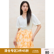 獨束大碼女裝浪漫文藝甜美V領(lǐng)短袖上衣微胖氣質(zhì)百搭顯瘦襯衣小衫 米白 2XL （尺碼：4）