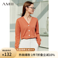 AMII極簡(jiǎn)洋氣V領(lǐng)針織開(kāi)衫春秋新款全棉長(cháng)袖上衣女短裝毛衣針織外套 煙粉橘 155/80A/S