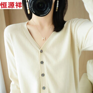 恒源祥v領(lǐng)針織開(kāi)衫女春秋新款韓版寬松大碼外套針織衫短款圓領(lǐng)顯瘦毛衣 米色 V領(lǐng) L