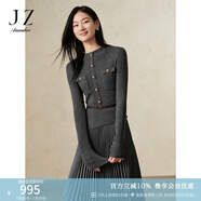 玖姿·安娜蔻秋冬曠野美拉德羊毛假兩件壓褶針織連衣裙女冬款 灰色-第二批KWFQ31401 2XL