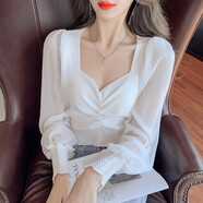 HUALIN FASHION碩依美戀法式V領(lǐng)拼接T恤女白色氣質(zhì)上衣2025春季新款廣州十三行 白色 均碼
