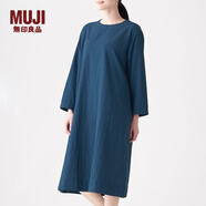 無(wú)印良品 MUJI 女式 印度棉 靛藍(lán)染色雙層紗織 圓領(lǐng)連衣裙 BCL02A0S 海軍藍(lán) M-L