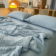 MPPMCK空調被夏涼被四件套可機洗泡泡紗夏被水洗棉被子芯學(xué)生宿舍薄被子 微藍 1.8床夏涼被四件套：180*220cm