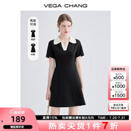 VEGA CHANG高級感連衣裙女夏季小個子撞色POLO領英倫風收腰顯瘦通勤小黑裙子 赫本黑 S