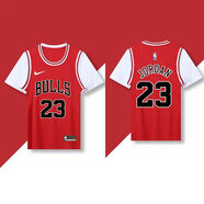 NBA KIDS-NIKE公牛隊(duì)假兩件球衣定制23號(hào)羅斯1號(hào)羅德曼91號(hào)韋德籃球服隊(duì)服 耐克紅色喬丹23號(hào)【上衣】 耐克S【135-150】身高