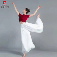 皮爾卡丹（pierre cardin）時(shí)尚雪紡闊腿褲休閑寬松垂感九分褲高腰大碼長(cháng)褲女民族風(fēng)舞蹈褲裙 白色  九分88cm 超大擺寬106-110 L 建議100-120斤