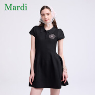 MARDI經(jīng)典小雛菊連衣裙polo領(lǐng)彈力短袖夏季顯瘦短裙 黑色 M