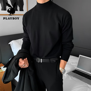花花公子（PLAYBOY）韓國感半高領(lǐng)針織打底衫男修身潮流百搭秋冬保暖黑色內搭毛衣 黑色 常規 L 適合115-130斤