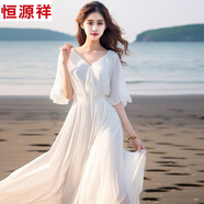 恒源祥雪紡連衣裙波西米亞長(cháng)裙2025新款夏季仙氣大碼顯瘦海邊度假沙灘裙 白色 XL