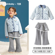 可英 GOWINBABY女童喇叭褲加厚加絨灰色2025冬季新款小女孩長(cháng)褲女寶裙褲過(guò)冬保暖 灰色+藍色立體玩偶棉服CM1805T 100 （適合身高90cm-100cm）