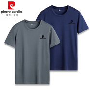 皮爾卡丹【兩件裝】T恤男夏季純色圓領(lǐng)套頭衫短袖男士潮牌彈力冰絲速干薄 灰色+霧霾藍 XL