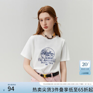 范思藍(lán)恩23FS13154白色印花寬松正肩短袖t恤女新款設(shè)計(jì)感小眾 米白色 M