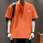 耐克（NIKE）橘色短袖Nike耐克棉T恤男子寬松五分袖夏季新款運動服上衣 橘色AR4999-815 官方 純棉透氣 M 120-130斤