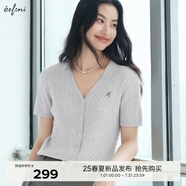 伊芙麗（eifini）【夏季薄款全新升級】伊芙麗高智麻花毛衣短袖針織衫女 灰色 短袖V領(lǐng) 預(yù)售 S 80-105斤