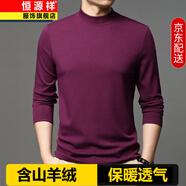 恒源祥莫代爾男士長袖T恤半高領(lǐng)含山羊絨打底衫休閑體恤上衣春秋裝內(nèi)搭 紫紅 3XL 185/56