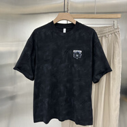 泡普2025潮流個(gè)性后背大花朵印花短袖T袖男美式寬松痞帥薄款半袖t HD60058_黑色 XL