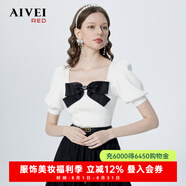 AIVEI欣賀艾薇2022春夏新少女感蝴蝶結(jié)方領(lǐng)鏤空針織衫P0160066 白色-預(yù)售7天 S -預(yù)售7天