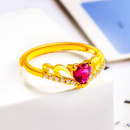 Lossot璀璨皇冠足金999黃金戒指女鑲嵌鋯石活口戒指女求婚老婆生日禮物