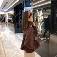 名芮珊加絨加厚毛衣女短款酒紅色高領(lǐng)女秋冬新款寬松慵懶風(fēng)純色麻花針織 咖啡色 S